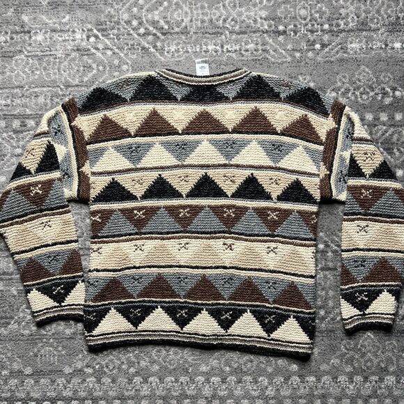 Vintage Talbots Hand Knit Cardigan Sweater Medium Geometric Aztec Neutral - Picture 8 of 8
